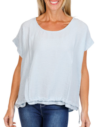 Thumbnail 1: Cristina Vergani Women's Short Sleeve Linen Drawstring Top 
