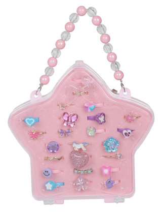 Thumbnail 1: Capelli Girls 24 Pc Ring Set & Star Shaped Case with Beaded Handle 
