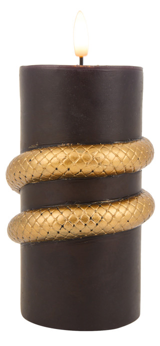 Thumbnail 2: Ember Glow 6 in LED Golden Snake Wrapped Black Halloween Wax Candle 