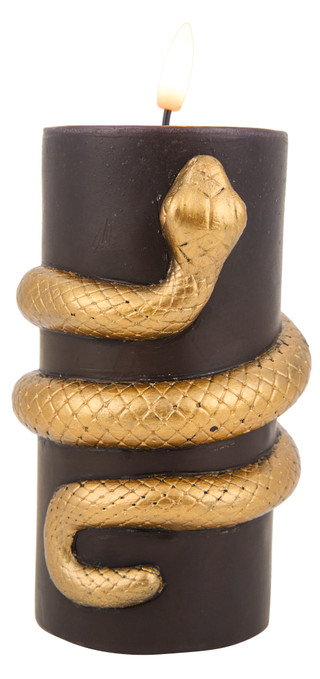 Thumbnail 1: Ember Glow 6 in LED Golden Snake Wrapped Black Halloween Wax Candle 