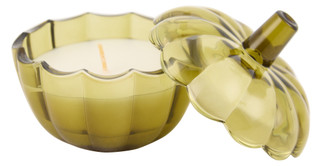 Thumbnail 2: Ember Glow 4.5 oz Green Glass Pumpkin Harvest Spice Scented Candle 