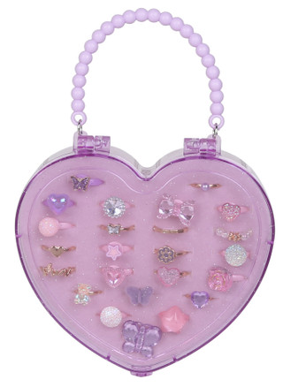 Thumbnail 1: Capelli Girls 24 Pc Ring Set & Heart Shaped Case with Beaded Handle 