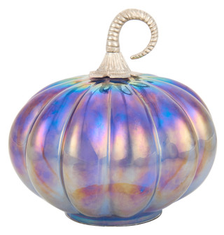 Thumbnail 1: Global Collection 8.25 in Iridescent Blue Glass Pumpkin Harvest Decor 