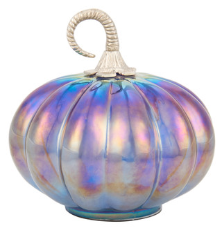 Thumbnail 2: Global Collection 8.25 in Iridescent Blue Glass Pumpkin Harvest Decor 