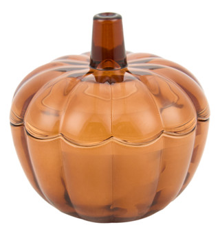 Thumbnail 1: Ember Glow 4.5 oz Amber Glass Harvest Pumpkin Scented Candle with Lid 