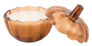 Thumbnail 2: Ember Glow 4.5 oz Amber Glass Harvest Pumpkin Scented Candle with Lid 