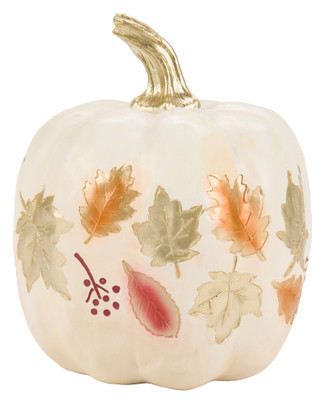 Thumbnail 2: 9 in Resin Gold Leaves Pumpkin Harvest Decor 
