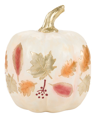 Thumbnail 1: 9 in Resin Gold Leaves Pumpkin Harvest Decor 