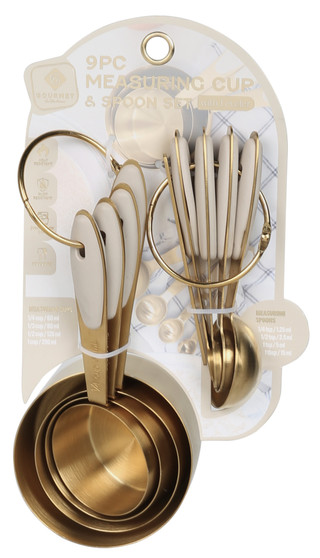 Thumbnail 1: GOURMET KITCHEN 9 Pc Measuring Cup & Spoon Set with Leveler 