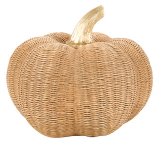 Thumbnail 1: 7 in Resin Woven Pumpkin Harvest Decor 