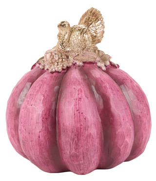 Thumbnail 1: 12.5 in Resin Painted Pumpkin with Turkey Harvest Decor 