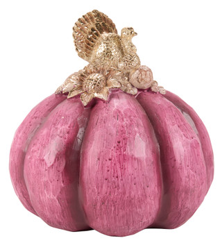 Thumbnail 2: 12.5 in Resin Painted Pumpkin with Turkey Harvest Decor 