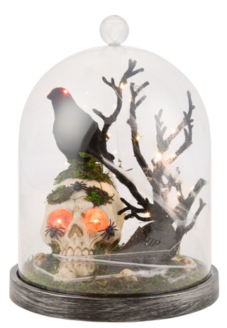 Thumbnail 1: Magical Season 11.75 in LED Raven, Skull & Tomb Halloween Cloche Decor 
