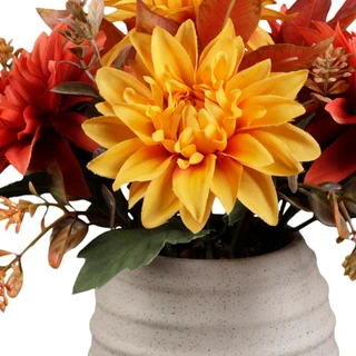 Thumbnail 2: FLORA BUNDA 10.5" Dahlia Arrangement in Tan Ribbed Ceramic Pot 