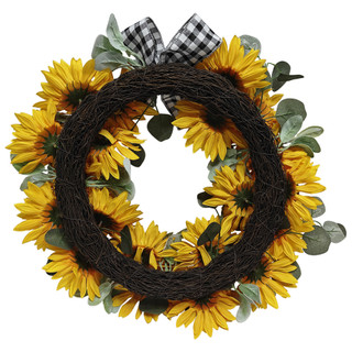 Thumbnail 2: PD HOME Sunflower Wreath with Gingham Bow 