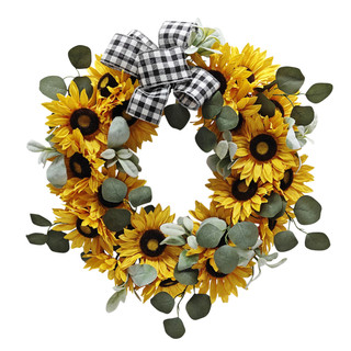 Thumbnail 1: PD HOME Sunflower Wreath with Gingham Bow 