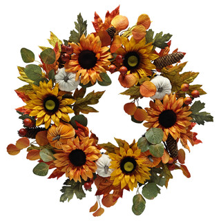 Thumbnail 1: PD HOME 22" Harvest Sunflower & Pumpkin Wreath 