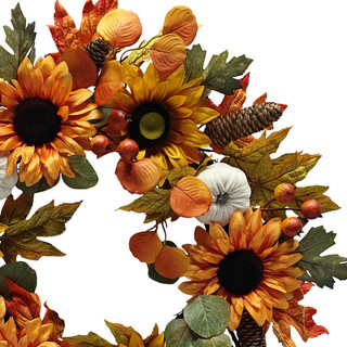 Thumbnail 2: PD HOME 22" Harvest Sunflower & Pumpkin Wreath 
