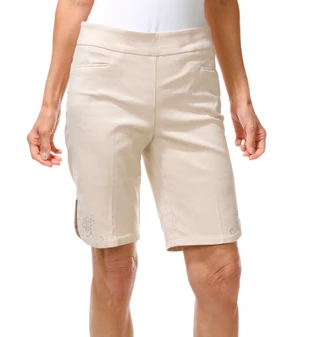 Thumbnail 1: Coral Bay Petite Rhinestone Floral Hem Design Shorts 
