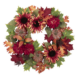 Thumbnail 1: CAFFCO INTERNATIONAL 24" Rose, Sunflower & Pumpkin Harvest Wreath 