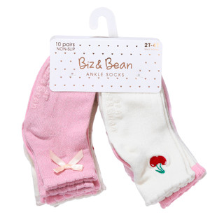 Thumbnail 1: Biz & Bean Toddler Girls 10 Pk Non-Slip Ankle Socks 