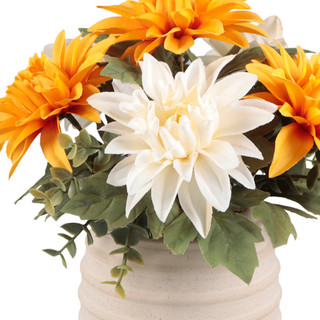 Thumbnail 2: FLORA BUNDA 11.5" Yellow & White Dahlia Arrangement in Beige Pot  