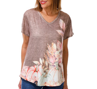 Thumbnail 1: ONE WORLD Women's Short Sleeve Harvest Pumpkin Top 