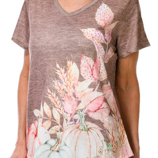 Thumbnail 3: ONE WORLD Women's Short Sleeve Harvest Pumpkin Top 