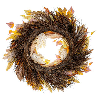 Thumbnail 2: Brighten the Season 24" Sunflower, Dahlia & Wheat Spiral Vine Wreath 