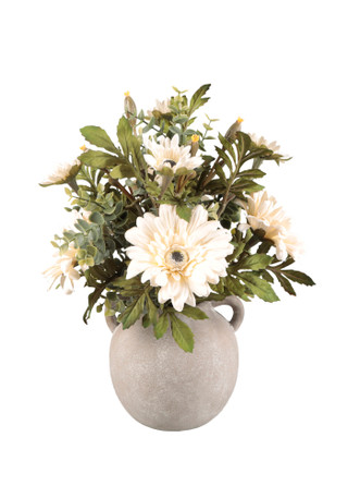 Thumbnail 1: FLORA BUNDA 15" White Gerbera Daisy & Eucalyptus in Decorative Vase 