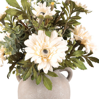 Thumbnail 2: FLORA BUNDA 15" White Gerbera Daisy & Eucalyptus in Decorative Vase 