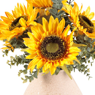 Thumbnail 2: FLORA BUNDA 18.5" Artificial Sunflowers in Sand Ceramic Rhomboid Vase 