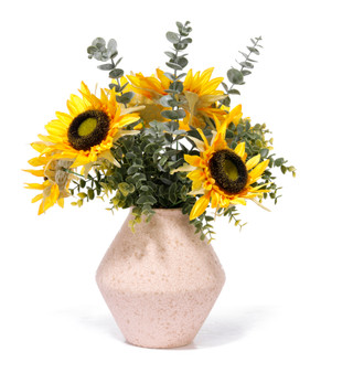 Thumbnail 2: FLORA BUNDA 18.5" Artificial Sunflowers in Sand Ceramic Rhomboid Vase 