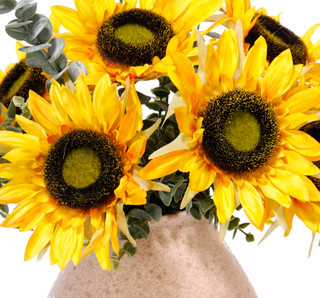 Thumbnail 3: FLORA BUNDA 18.5" Artificial Sunflowers in Sand Ceramic Rhomboid Vase 