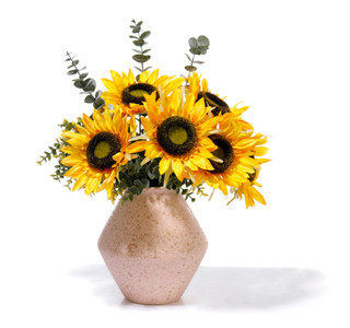 Thumbnail 1: FLORA BUNDA 18.5" Artificial Sunflowers in Sand Ceramic Rhomboid Vase 