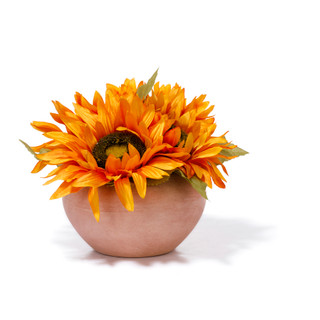 Thumbnail 3: FLORA BUNDA 9.75" Sunflower Arrangement in Brown Ceramic Pot 