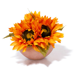 Thumbnail 1: FLORA BUNDA 9.75" Sunflower Arrangement in Brown Ceramic Pot 