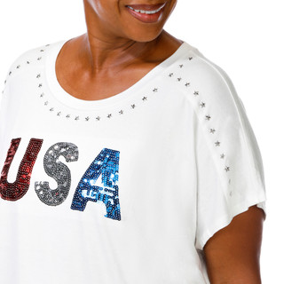 Thumbnail 3: Rio & Rein Plus Short Sleeve Star Neckline USA Sequin Tee 