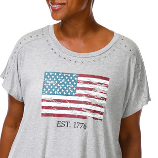 Thumbnail 3: Rio & Rein Plus Short Sleeve Shoulder Star Stud Flag Tee 