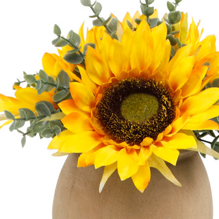 Thumbnail 2: FLORA BUNDA Sunflower & Eucalyptus Floral Arrangement in Wood Vase 