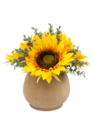 Thumbnail 1: FLORA BUNDA Sunflower & Eucalyptus Floral Arrangement in Wood Vase 