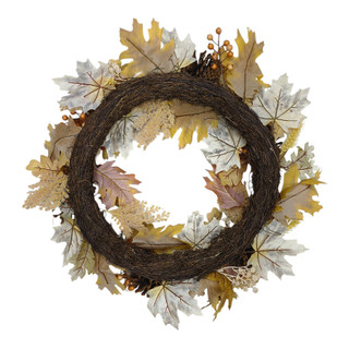 Thumbnail 3: Brighten the Season 24" White Pumpkin Velvet Pumpkin & Pinecone Grapevine Wreath 