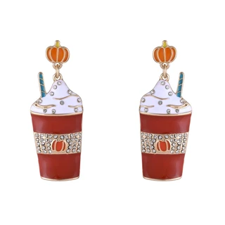 Thumbnail 1: UNCAS Harvest Pumpkin Coffee Cup Drop Earrings 