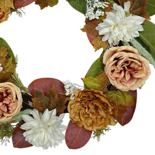 Thumbnail 2: Brighten the Season v24" Peony, Cabbage Rose & Ball Mum Spiral Vine Wreath 