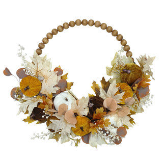 Thumbnail 1: Brighten the Season 24" Velvet Pumpkin, Berry & Maple Half Beaded Wreath 