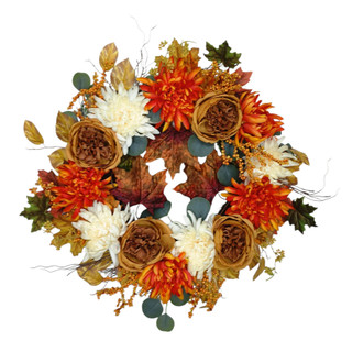 Thumbnail 1: IJK LIMITED-IMPORT 24" Dahlia, Peony & Chrysanthemum Harvest Wreath 