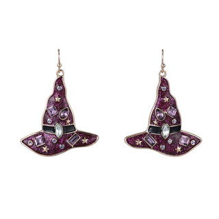 Thumbnail 1: UNCAS Halloween Purple Crystal Witch Hat Earrings 