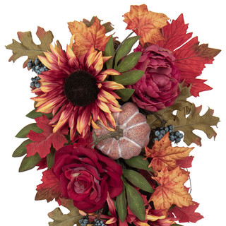 Thumbnail 2: CAFFCO INTERNATIONAL 24" Rose, Sunflower & Pumpkin Teardrop Swag 