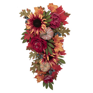 Thumbnail 1: CAFFCO INTERNATIONAL 24" Rose, Sunflower & Pumpkin Teardrop Swag 