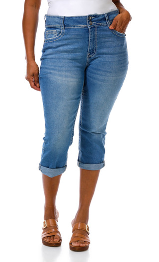 Thumbnail 1: COPPERFLASH Plus 21' Star Patch Ultra Stretch Capri Jeans 
